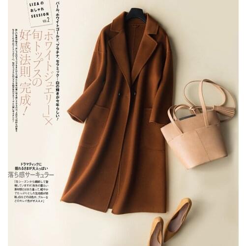 Autumn Winter Women 100% Wool Coat Female Handmade Double-side Woolen Coats Korean Long Jacket Mujer LDR-9194 MY1926