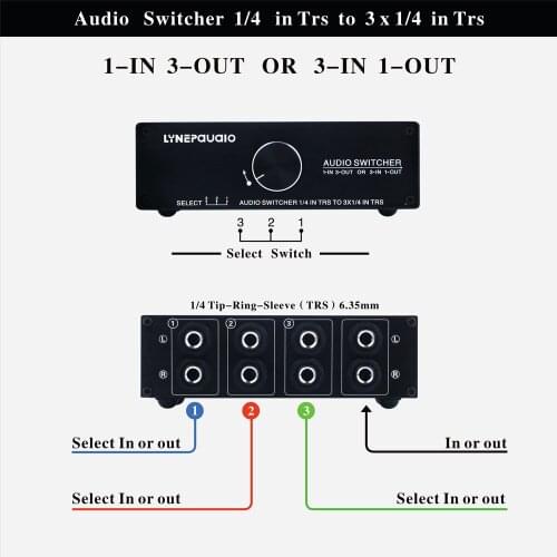 1 in 3 out or 3 in 1 out passive stereo speakers audio switch comparator comparator sound quality without loss