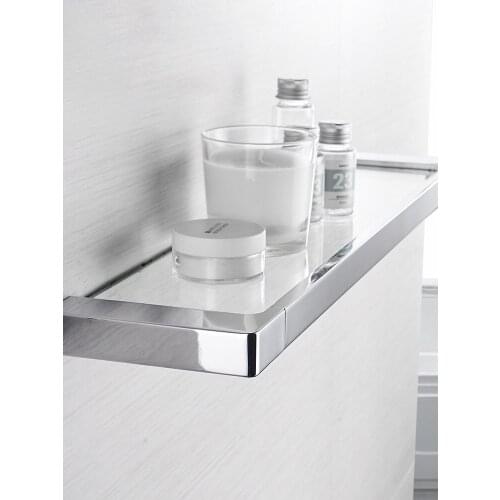 Bathroom Shelves Chrome Zinc Bath Shelf With Single Tempered Glass the Wall Bathroom Storage Holder Bathroom Accessories 5752