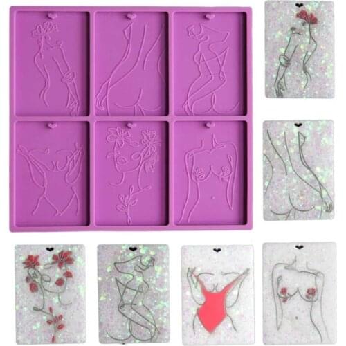 Q1JD Women Body Line Art Keychain Epoxy Resin Mold Necklace Pendant Silicone Mould DIY Crafts Decorations Jewelry Earrings Tools