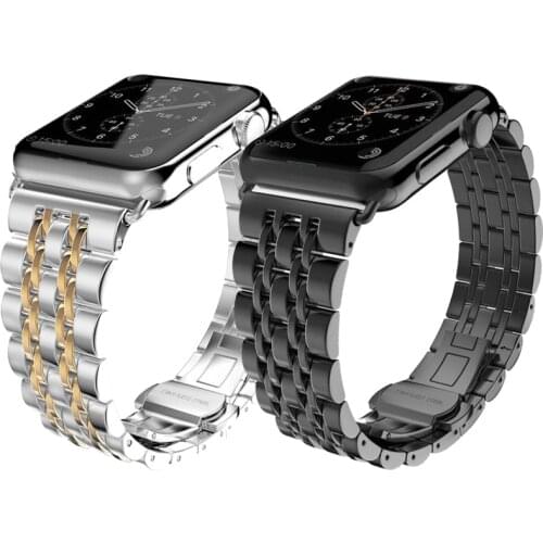 Steel Strap Seven-bead Butterfly Buckle strap for Apple Watch band 1/2/3 42mm 38mm Bracelet Iwatch 4/5/6/SE 40mm 44mm Wristband