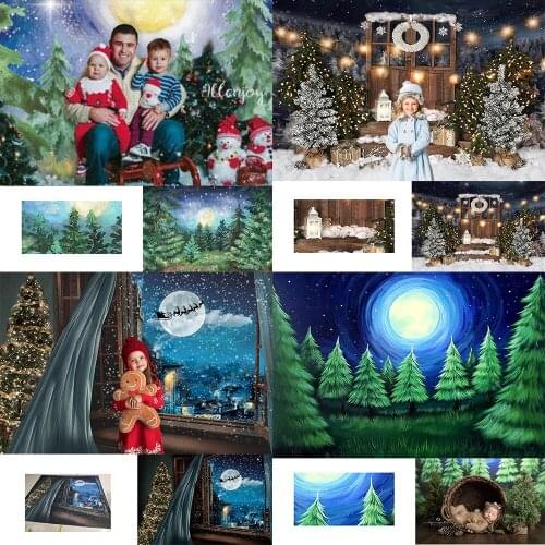 Christmas Snowflake BIg moon tree Backdrop Wreath Wood Baby Children Photography Background Glitter Party Lamp Decor Banner