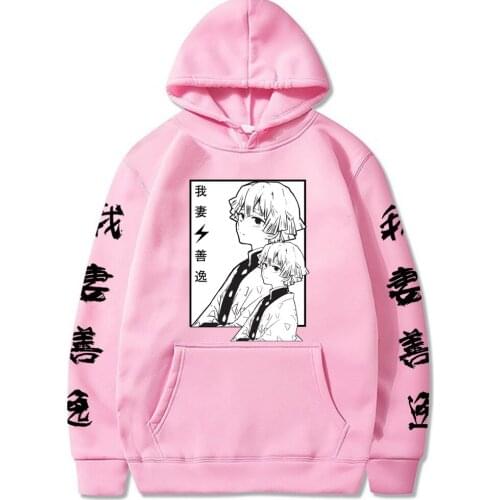 Demon Slayer Hoodies Agatsuma Zenitsu Print Cosplay Oversized Pullovers Causual Hooded Streetwear Men Women Sweatshirt 2021