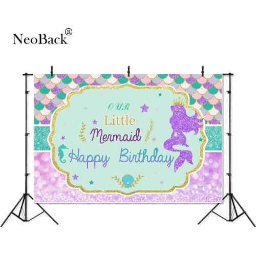 Thin Vinyl happy birthday little mermaid baby kids children Photography studio Backgrounds professional indoor Photo Backdrops
