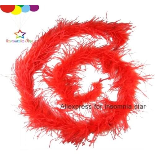 Top 2Meter red Ostrich Feather Plume Boas Scarf Handcraft for Crafts for Wedding Decoration Dance Performance Handcrafts