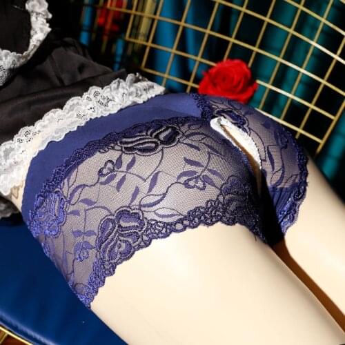 New Mens sexy lace gay Shorts Transparent Briefs Open crotch Underwear Breathable thong Large Size Women Panties