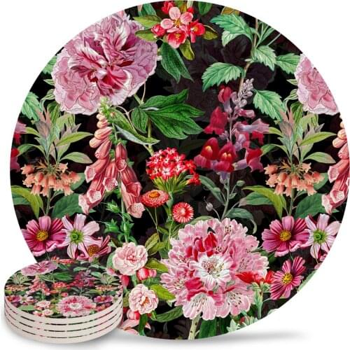 Vintage Midnight Botanical Pink Flower Placemats for Table Kitchen Coffee Table Decor Accessories Ceramic Coasters