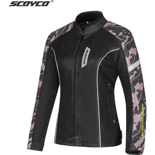 SCOYCO Women Motorcycle Riding Jacket Summer Breathable Mesh Motocross Off-Road Racing Jacket Jaqueta Motociclista Protective Ge