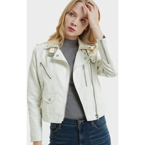 2019 new Leather Jacket Female lapels collar buckle PU Motorcycle Jacket small leather Short Coat high quality Suede Coat Women