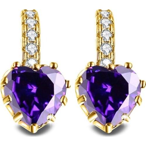 QCOOLJLY Trendy 19 Colors Gold Color Fabulous Heart Shape AAA CZ Stone Enchanting Hoop Earrings For Women Wedding jewelry brinco