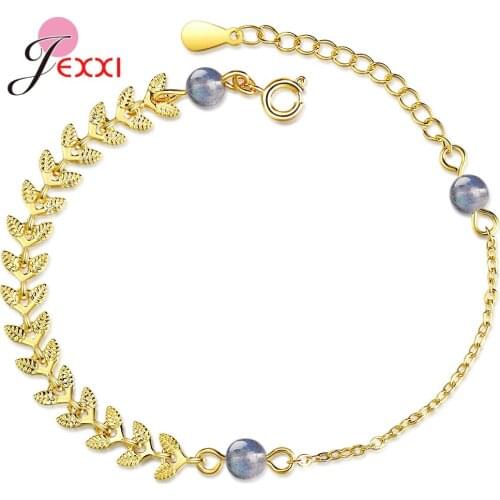 Trend New Dainty Round Circle Natural Moonstone Leaf Pendant Bracelet 925 Sterling Silver Tree Branch Bracelet for Women