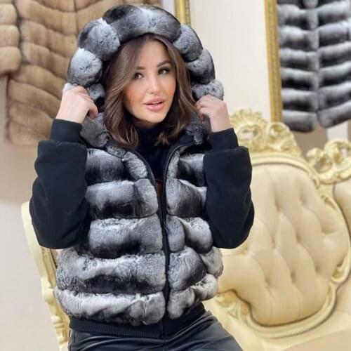 Hooded Fur Vest Women Real Rex Rabbit Fur Gilet 2021 New Chinchilla Colored Fur Waistcoat Plus Size Custom