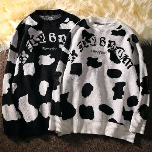 Korean Cartoon Cow block Women Sweater Chic Causal y2k Oversized Knitted Pullover Top 2021 Harajuku Autumn Cardigan Pull Jumpers