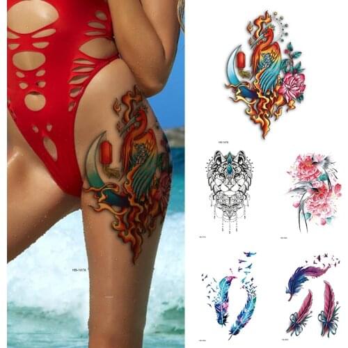 1Sheet Waterproof Temporary Tattoo Sticker,Animals Phoenix Feather Peony Flower,Body Art Tattoos Arm Sleeve Women Men Fake Tatoo