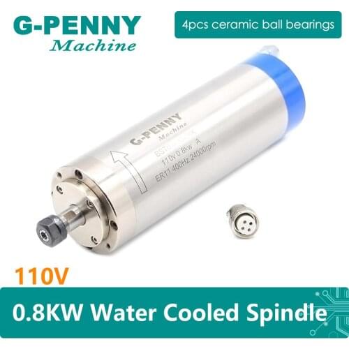 110v 800w ER11 CNC Water Cooled Spindle Motor Wood Working CNC Milling Spindle Motor 65x195mm With 4 Bearing