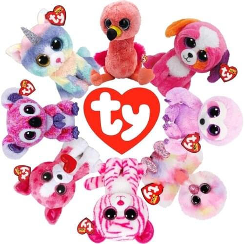15CM Ty Beanie Cute Koala Leopard Dog Unicorn Flamingo Sloth Ostrich Pink Series Plush Toys kawaii Doll Children Birthday Gift