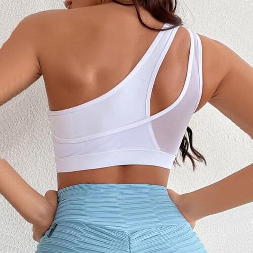 Plus Size 3XL 2021 One Shoulder Women Mesh Patchwork Sports Bra Tops Bodycon Gym Sports Clothing Bustier Crop Bralette Blouses