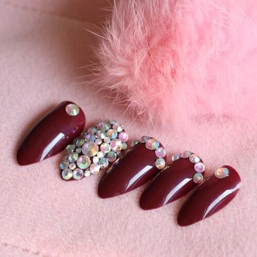 24pcs beautiful full diamond crystal diamond stiletto high candy color fake nails vampire W81