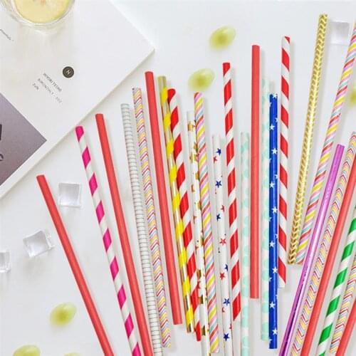 25PCS Paper Straw Disposable Drinking Straw Biodegradable Party Straw Colorful Striped Paper Straws For Juices Smooth Shakes