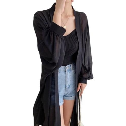 40%HOTWomen Solid Color Long Sleeve Cardigan Vacation Beach Sunscreen Clothes Shirt
