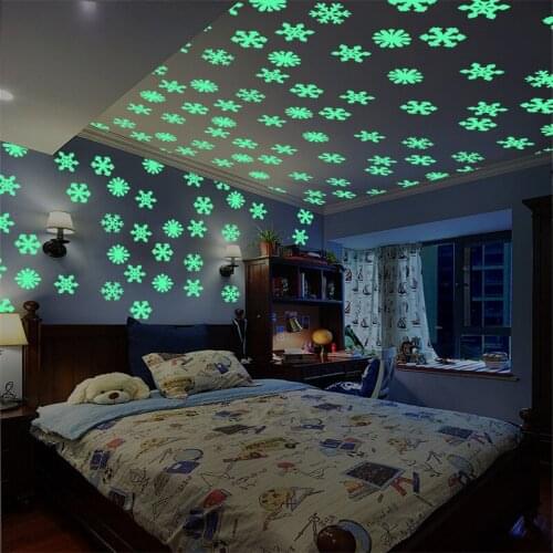 50 pcs 3D Bubble Luminous Christmas Snowflake Wall Sticker Kids Room Bedroom Home Decoration Decal Glow in the Dark DIY Stickers