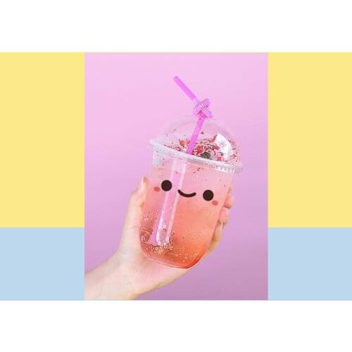 50pcs Net red transparent disposable milk tea cup 500ml 16oz U shape cute birthday party favors drinks coffee juice cup with lid