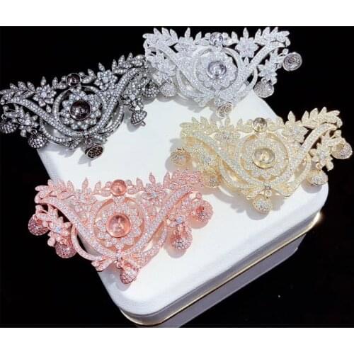 66x40mm golden plated cubic zircon Micro Pave flower pendant tassel accessories