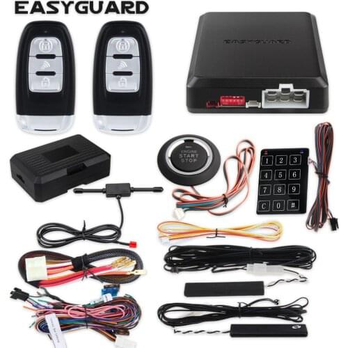 EASYGUARD PKE car alarm with auto start push button start stop password entry chip immobilizer bypass module hopping code
