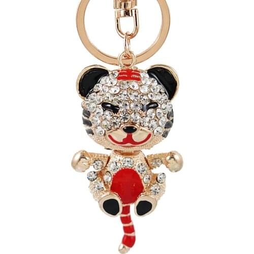 Animal Key Chains Cute Crystal Rhinestone Smale Lucky Tiger Keychain for Women Girl Pendant Bag Handbag Car Charm Key Rings