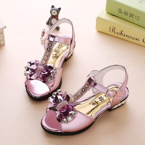 2018 hot Children Princess Sandals Dress Shoes For Girl Butterfly Glitter Peep-toe Low Heels Fille Sandal Baby Girl Shoes 26-36