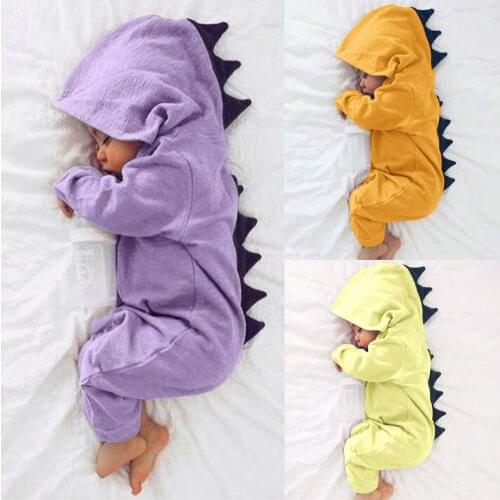 Cartoon Dinosaur Design Hooded Baby Rompers Newborn Cotton Long Sleeve Jumpsuits Boys Girls Outerwear Costume 12