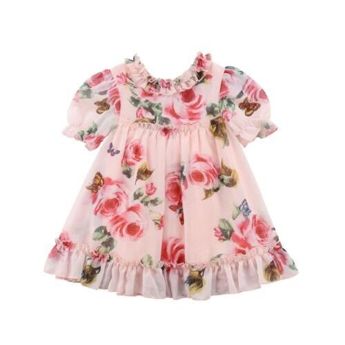 Toddler Kids Baby Girls Chiffon Flower Party Pageant Tulle Tutu Dress Sundress