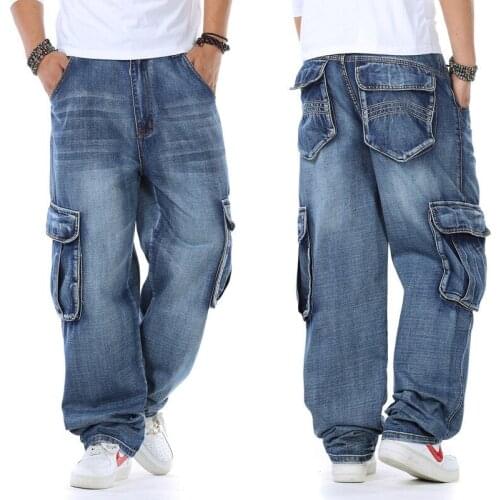 Plus Size Mens Jeans Cargo Baggy Pant Loose Hip Hop Street Wear Stone Wash 30-46