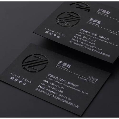 Personalized special-shaped black business card custom printing paper laser engraving gold silver foil stamping postcard 200pcs