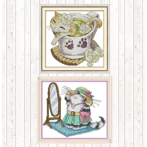 Jasmine Cat DIY Crafts 14ct 11ct Count Print Canvas Cross Stitch Kits Needlework Embroidery Patterns Embroidery Kits Home Decor
