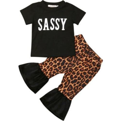 2pcs Newborn Kids Baby Girl Letter Sassy Tops T-Shirt Leopard Long Pants Outfits Clothes Set Summer 2019