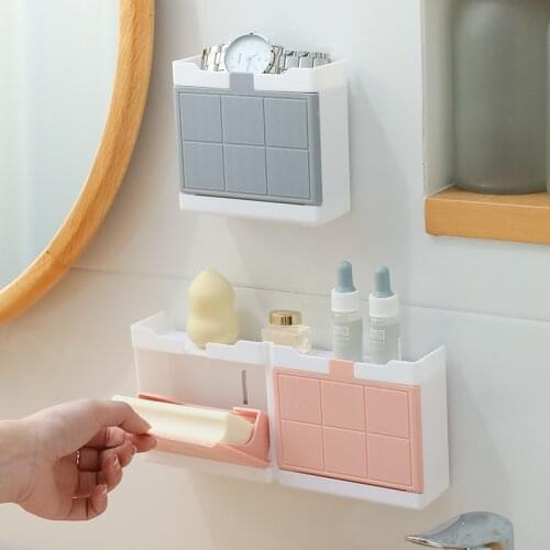 Creative Wall Mounted Soap Drain Holder With Hooks Towel Storage Shelf Free Punch Drain Rack Shelf Bathroom Shower Organizer