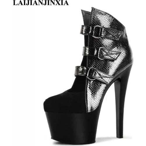 LAIJIANJINXIA 2018 Sexy Spring Women Pole Dance Shoes Night Club Dancing Shoes Platform 17cm Ultra High Heels Ankle Boots