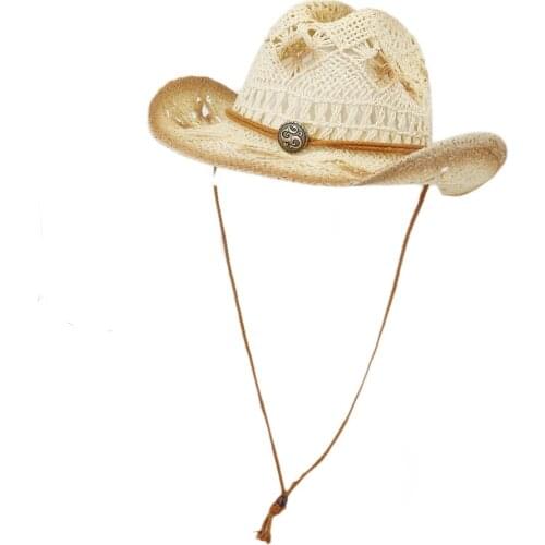 Summer Hat Straw Women Men Sun Beach Cowboy Wide Brim With String Breathable Cap Accessory