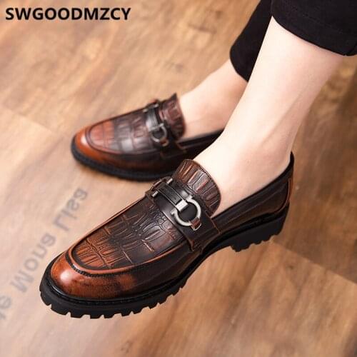 Loafers Crocodile Shoes Leather Shoes Men Formal Dress Designer Shoes Men Classic Leather Dress Sepatu Slip On Pria Buty Meskie