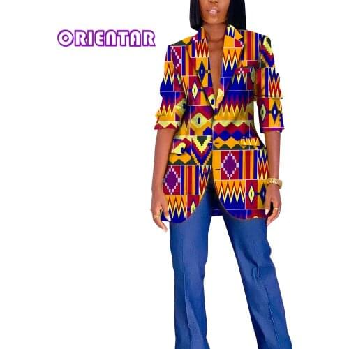 Fashion Women African Clothes Floral Print Jacket Long Sleeve Lady Autumn Coat Ankara Dashiki Outfit Turn Down Collar WY9138