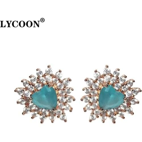 2020 Fashion round light blue stone earrings prong setting white Cubic Zirconia rose color plated earrings women wedding Jewelry