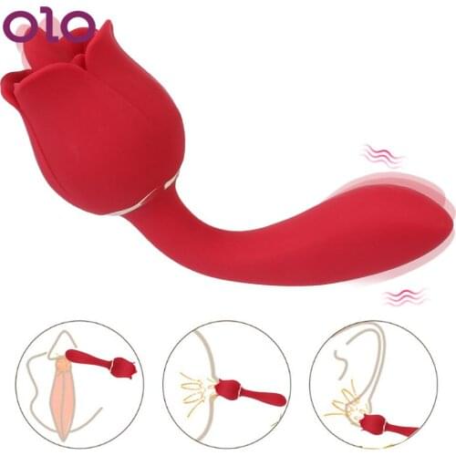 Dual Head Rose Shape Nipple Vagina Massager Oral Tongue Licking Vibrator Vibrating Dildo Clitoris Stimulation 2 in 1