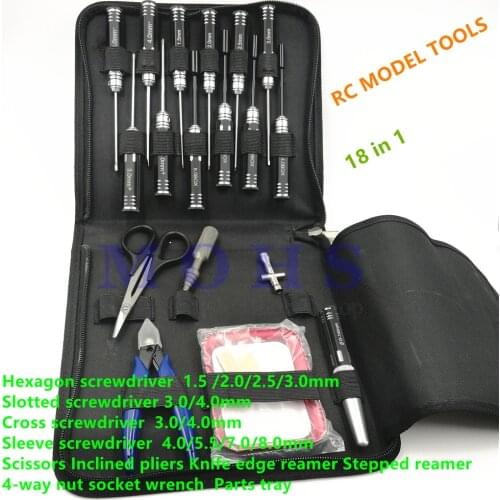 18in1 hexagon slotted cross sleeve screwdriver scissors inclined pliers reamer nut socke wrench COMBO RC model tools kits