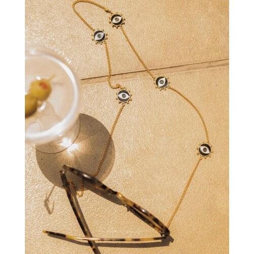 2021 New Vintage Delicate Black Enamel Evil Eye Charm Patchwork Gold Chains For Mask Womens Fashion Sunglasses Chain