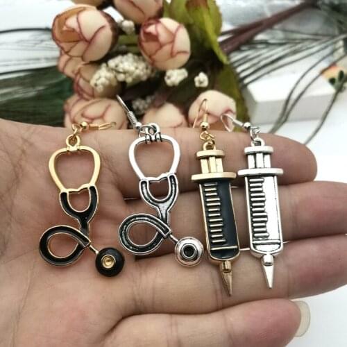 New 43*13mm Drip Oil Jewelry Design Jewelry Medical Tools, Medical Syringes, Stethoscope Earrings, Student Gifts and Souvenirs