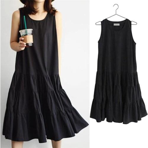 Cotton Linen Patchwork Solid Color Summer Dresses O-Neck Sleeveless Casual Boho beach Women Dresses Vestidos Plus Size 5XL/7XL