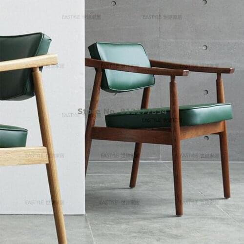 Microfiber Leather Nordic Presidential Chair Solid Wood Dining Chair Desk Office Chair Black Walnut Color Leisure Back Chair