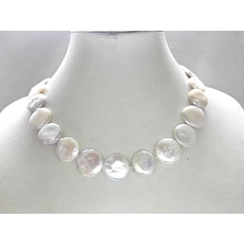 Genuine cultured natural Keshi coin freshwater pearl necklace white 3-14mm 17" HOT sell