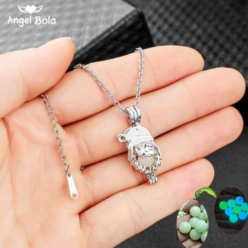 Santa Claus Pendant Hollow Luminous Stone Necklace Mothers Day Gift Moon Glowing Necklace Gem Stainless Steel Jewelry Women